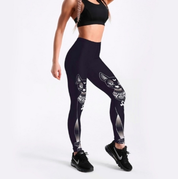 Pants - Black white cat Digital Printing Legging